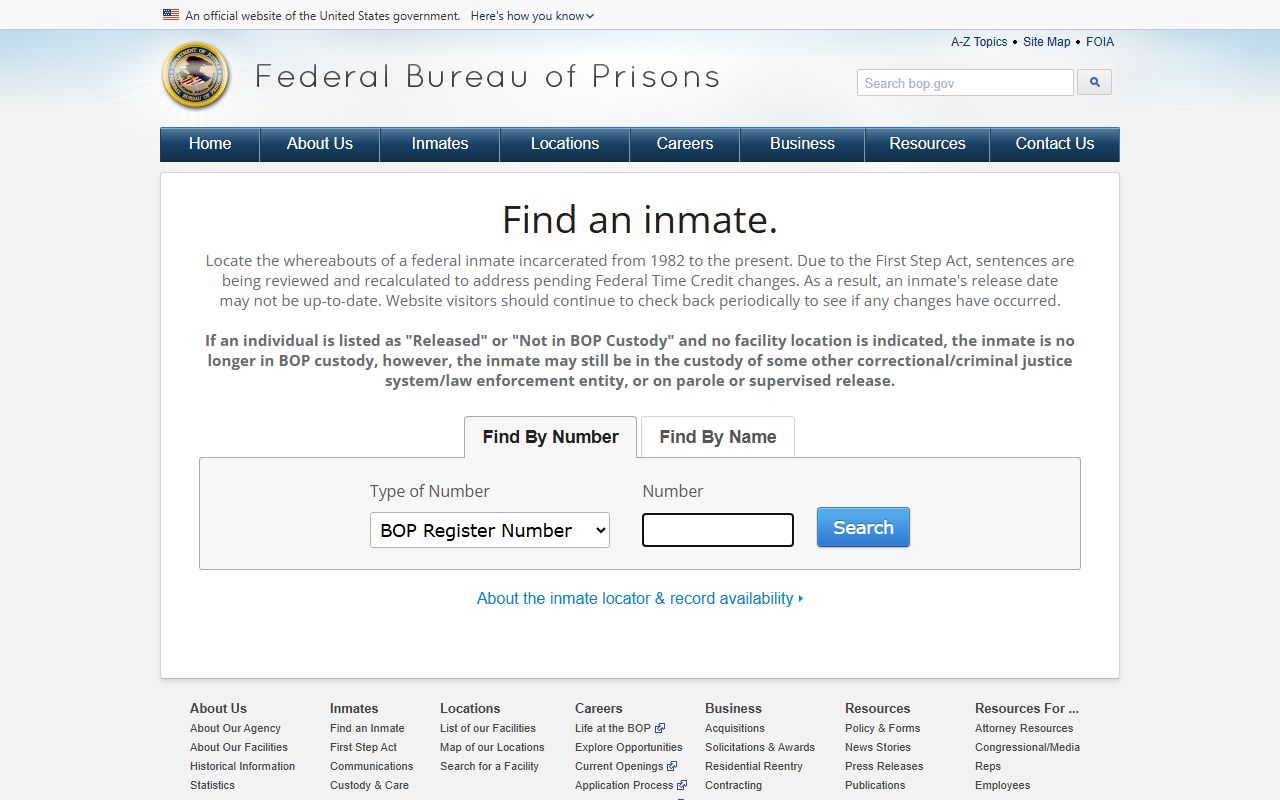Federal Bureau of Prisons inmate locator for Maryland federal custody
