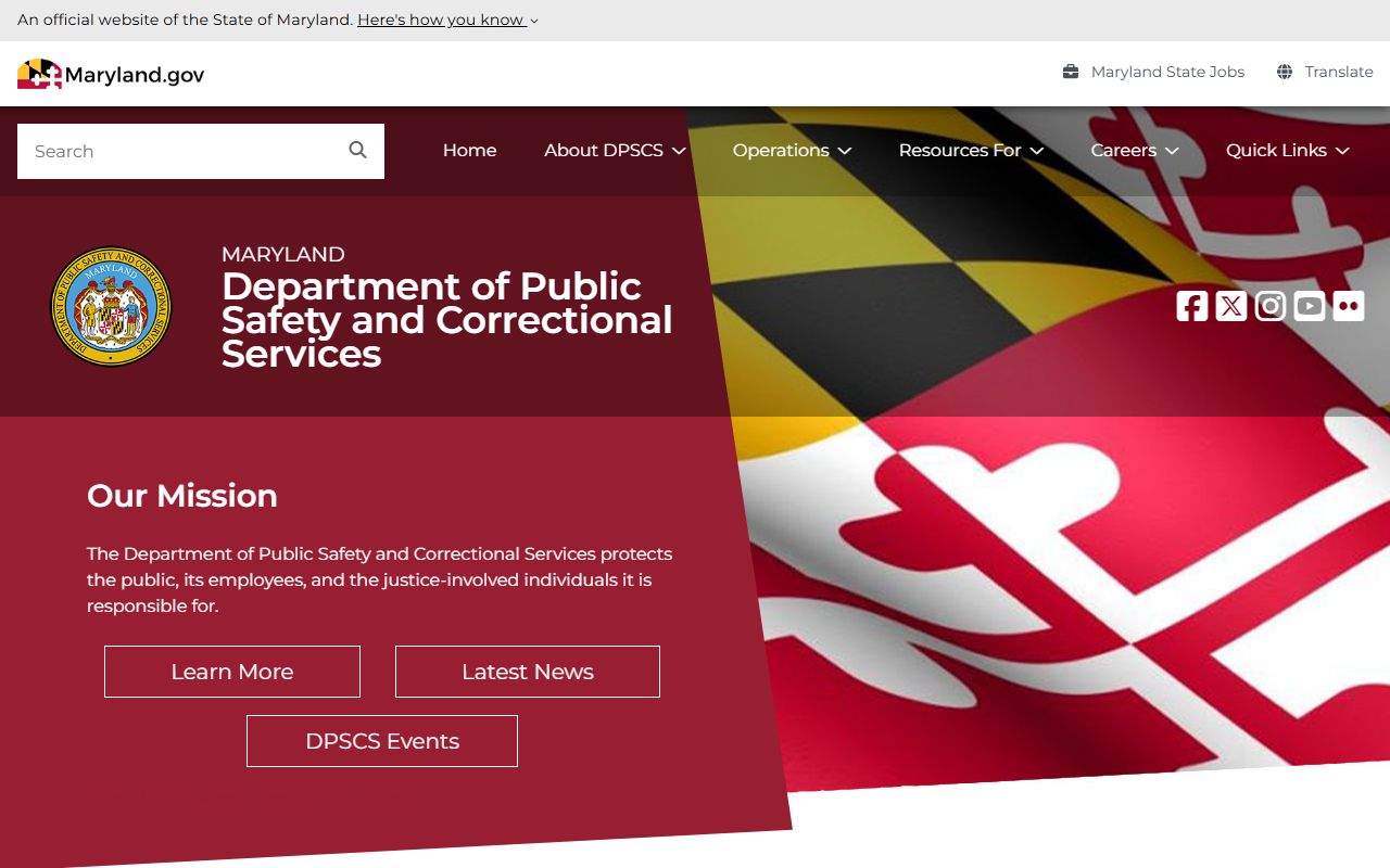 Maryland DPSCS homepage for Maryland inmate population research