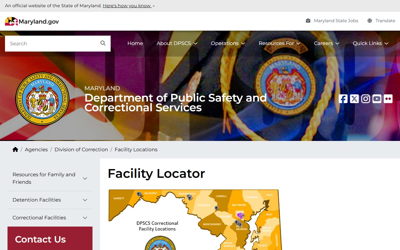 Maryland DPSCS detention and correctional facility locator